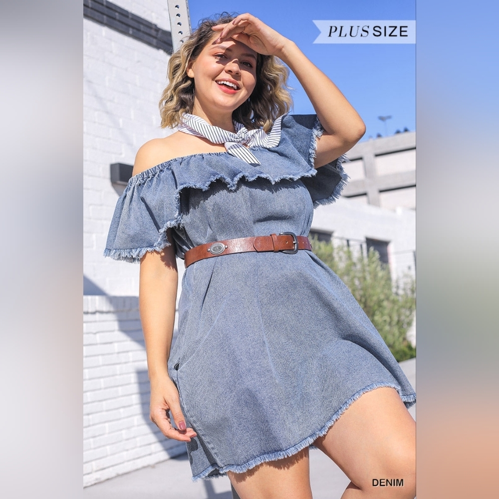 Off Shoulder Ruffled Denim Dress - Picture 10 of 10
